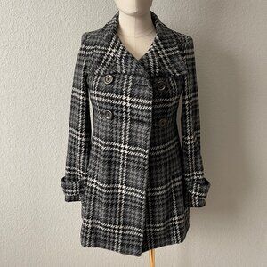 Miss Sixty Grey Houndstooth Plaid Wool Blend Peacoat, size Medium